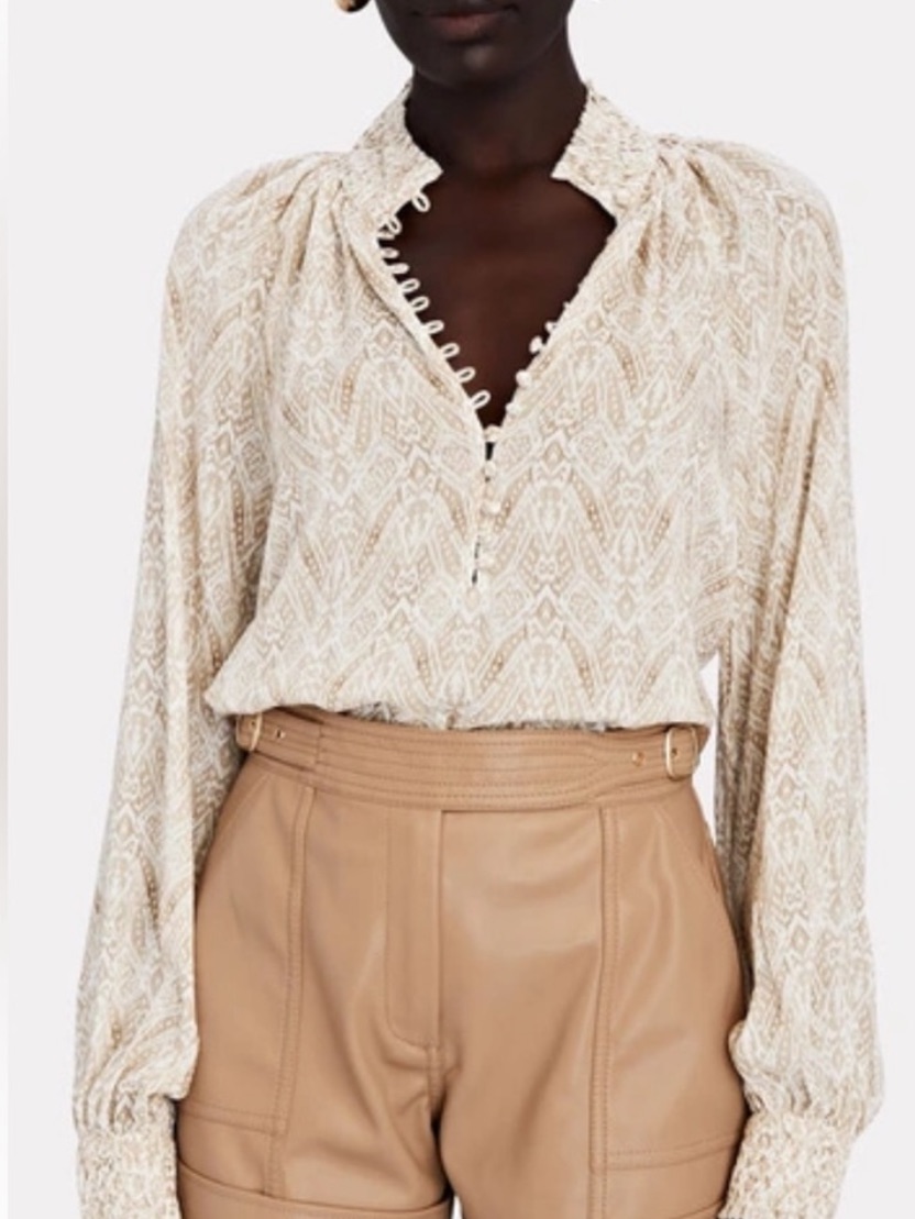 Intermix Women's Taupe Patterned Long-Sleeve Blouse Size 8